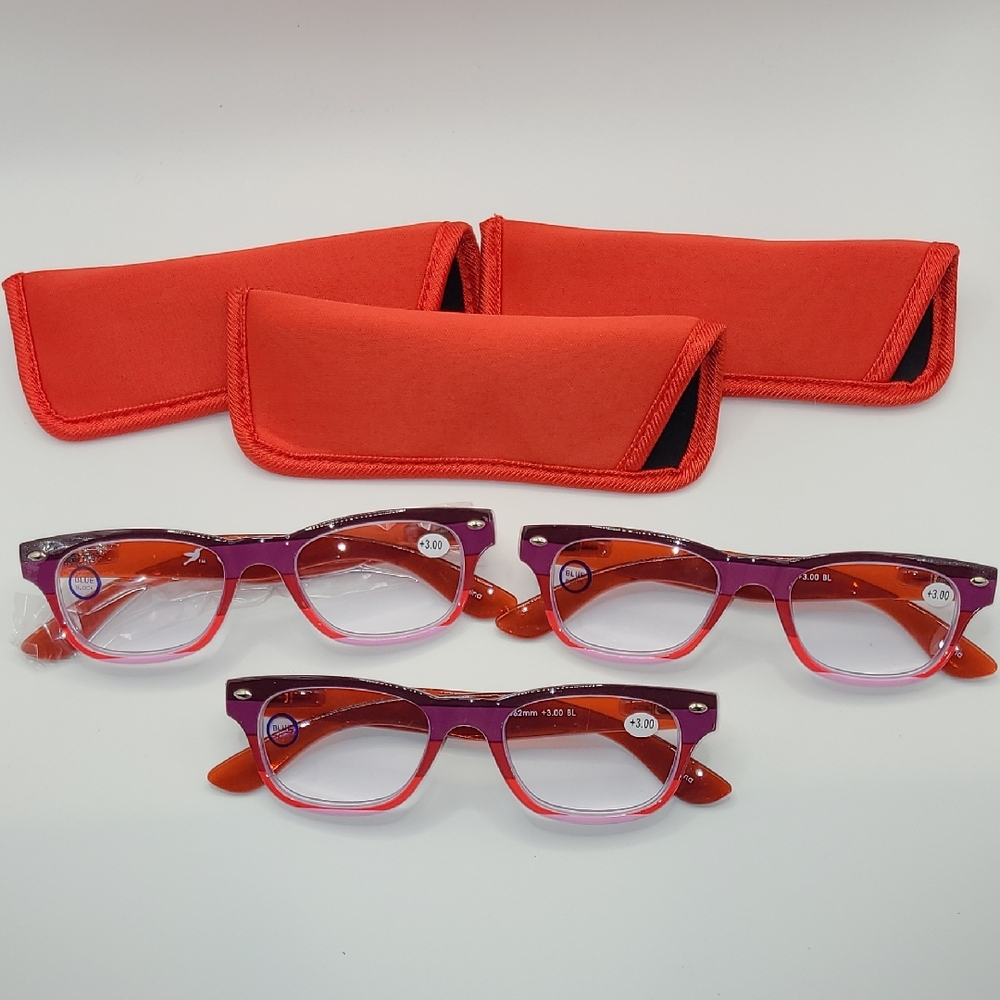 Hummingbird Bundle of 3 Blue Light Blocking Reading Glasses in Purple Red Pink